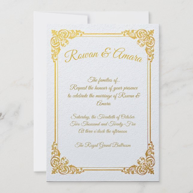 Invitación de Boda Real con Lámina de Oro Elegante (Anverso)