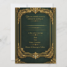 Invitación de boda real de oro verde esmeralda