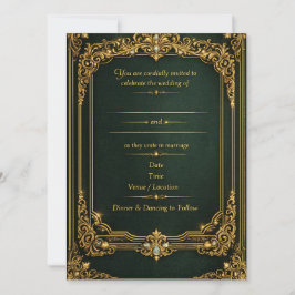 Invitación de boda real de oro verde esmeralda