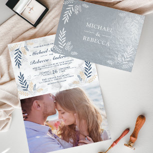 Invitación de boda Real Foil Dusty Blue Branch