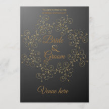 Invitación de boda real negra y dorada elegante