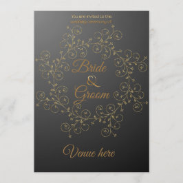 Invitación de boda real negra y dorada elegante