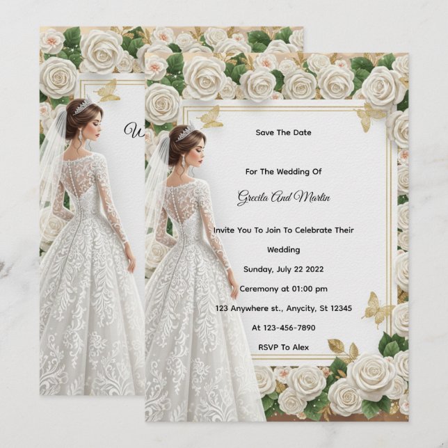 Invitación de boda real vintage personalizada beig (Anverso / Reverso)