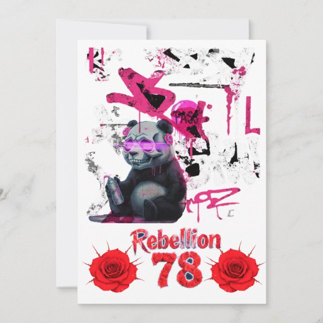 Invitación de boda Rebellion 78 Graffiti Panda diy (Anverso)