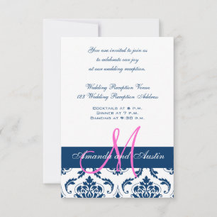 Invitación de Boda Recepción Damasco Azul Blanco