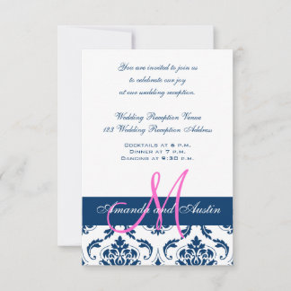 Invitación de Boda Recepción Damasco Azul Blanco