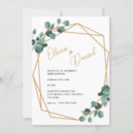 Invitación de boda rectángulo dorado con vegetació
