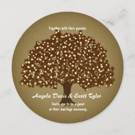 Invitación de boda redonda de árbol iluminado vint