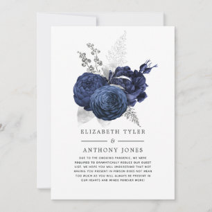 Invitación de boda reducida con flores azules y pl