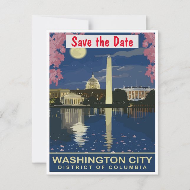 Invitación de boda reflejando Washington DC (Anverso)