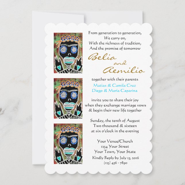 Invitación de Boda Reina Vudú Ángel de la Calavera (Anverso)
