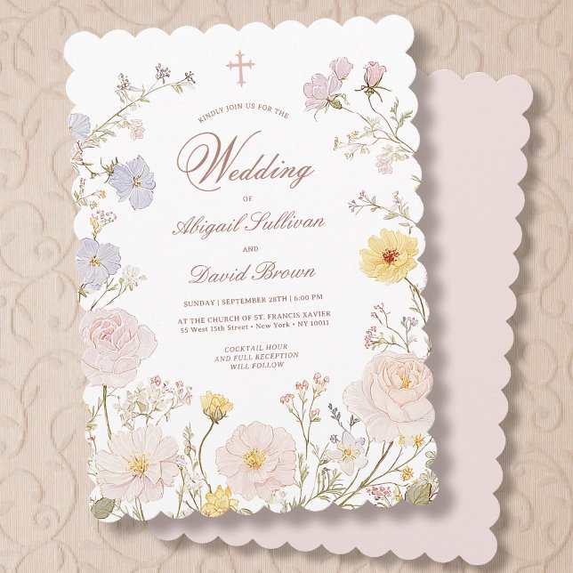Invitación de boda religiosa con marco floral deli (Subido por el creador)