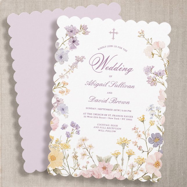 Invitación de boda religiosa con marco floral past (Subido por el creador)