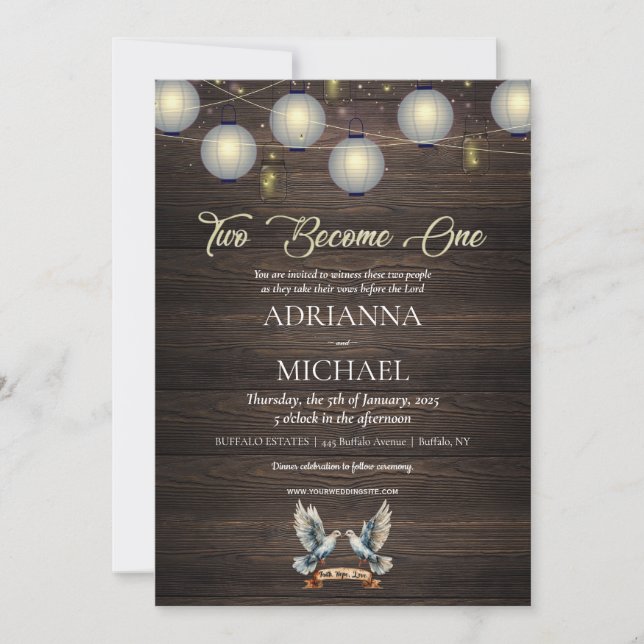 Invitación de boda religiosa cristiana de madera (Anverso)