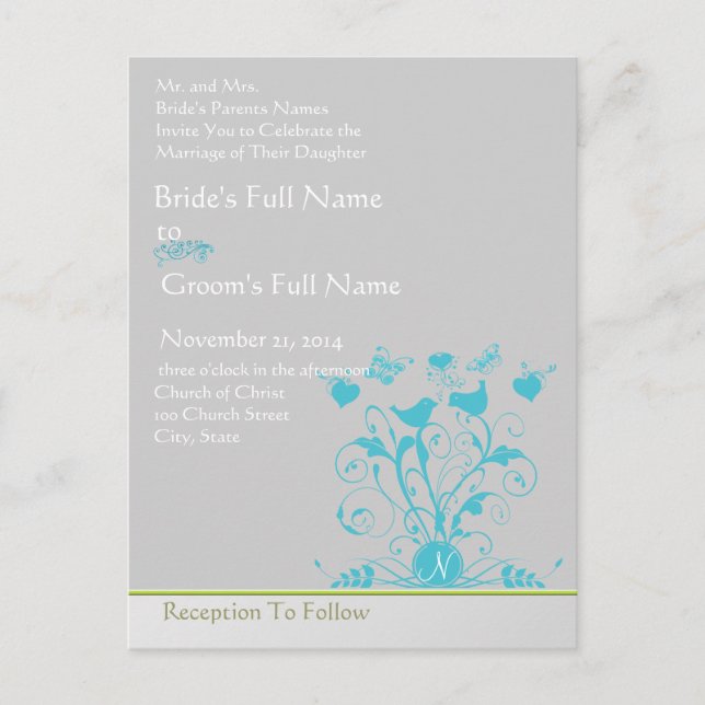Invitación de boda remolino de pájaro caprichoso (Anverso)