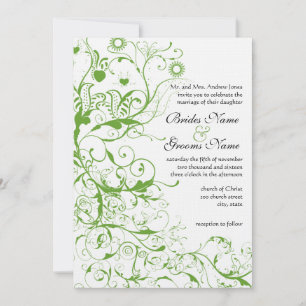 Invitación de boda remolino de pájaro verde manzan