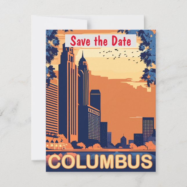 Invitación de boda retro con la silueta de Columbu (Anverso)