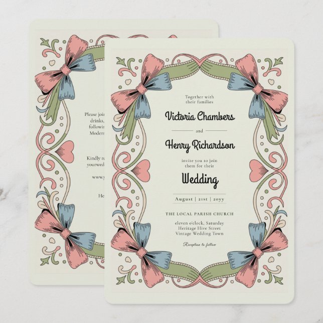 Invitación de Boda Retro de los 50 Rockabilly con  (Anverso / Reverso)