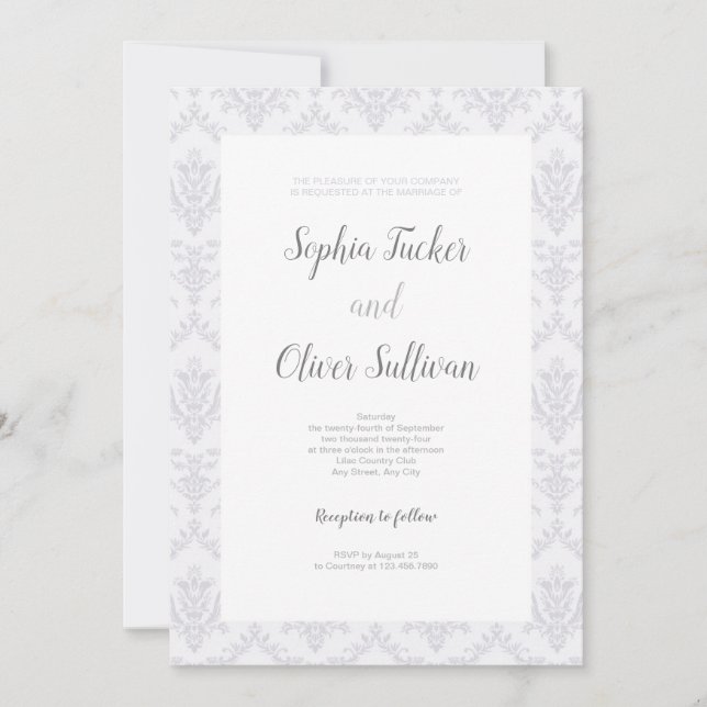 Invitación de boda retro de plata y blanco (Anverso)