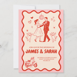 Invitación de boda retro divertida bola de discote