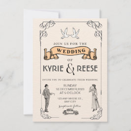Invitación de boda retro en blanco y negro vintage