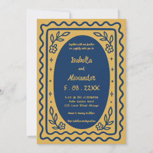 Invitación de boda retro pintada a mano contemporá