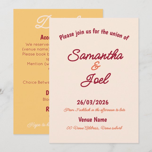 Invitación de boda retro puesta de sol vintage (Anverso / Reverso)