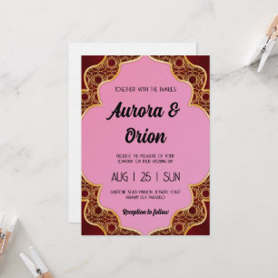 invitación de boda retro rosa y roja