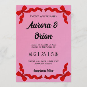 invitación de boda retro rosa y roja
