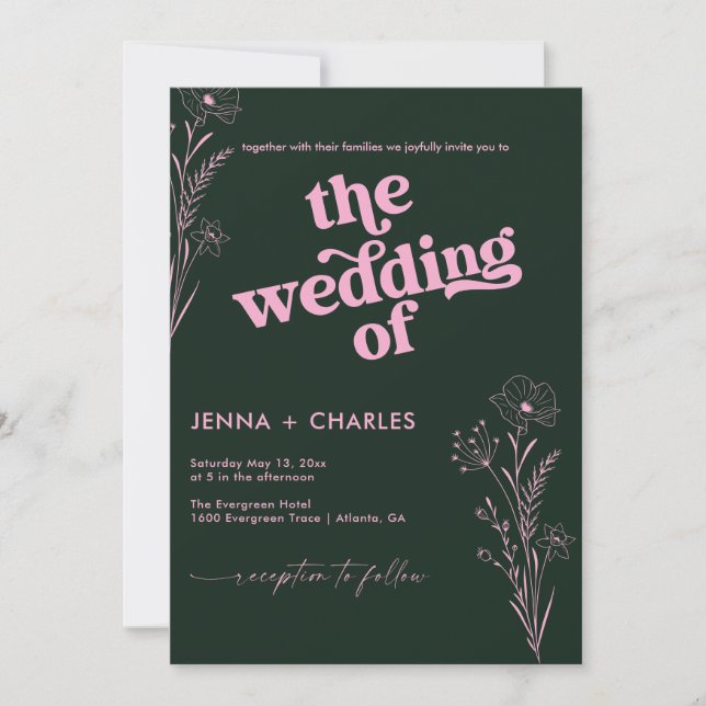 Invitación de Boda Retro Verde (Anverso)