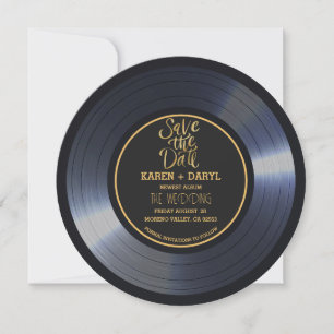 Invitación de boda Retro Vinyl Record Black Save t