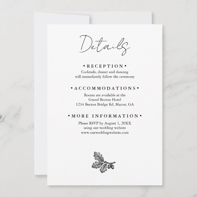 Invitación de boda Roble Sureño Patrimonio (Reverso)