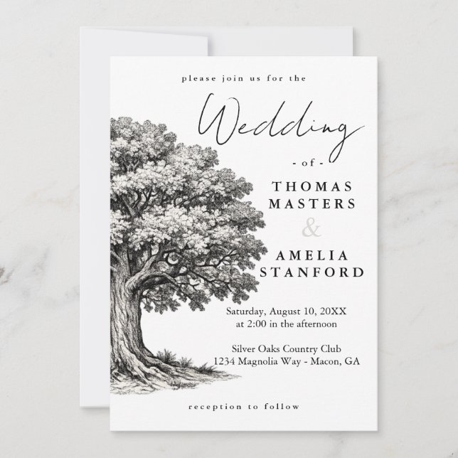 Invitación de boda Roble Sureño Patrimonio (Anverso)