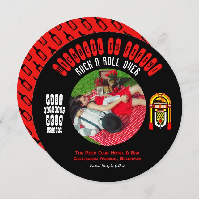 Invitación de boda Rockabilly de vinilo LP (Anverso / Reverso)