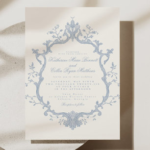Invitación de boda rococó azul polvoriento