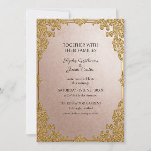 Invitación de boda rococó de rosa sonrojado y oro