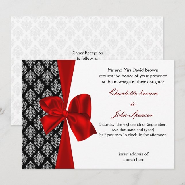 invitación de boda roja (Anverso / Reverso)