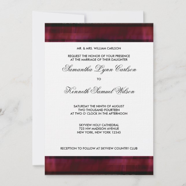 Invitación de boda roja borgoña (Anverso)