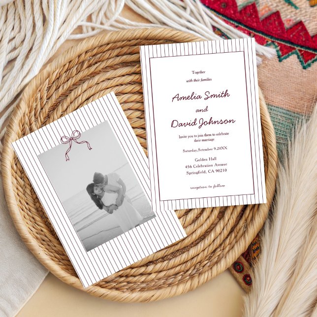 Invitación de Boda Roja con Raya Minimalista Chic (Subido por el creador)