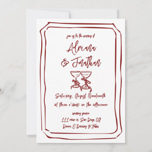 Invitación de boda roja granate dibujada a mano