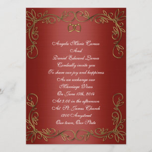 Invitación de boda roja y dorada