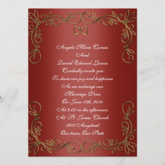 Invitación de boda roja y dorada