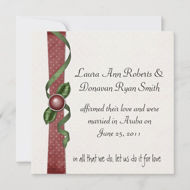 Invitación de boda roja y verde después de la boda (Anverso)