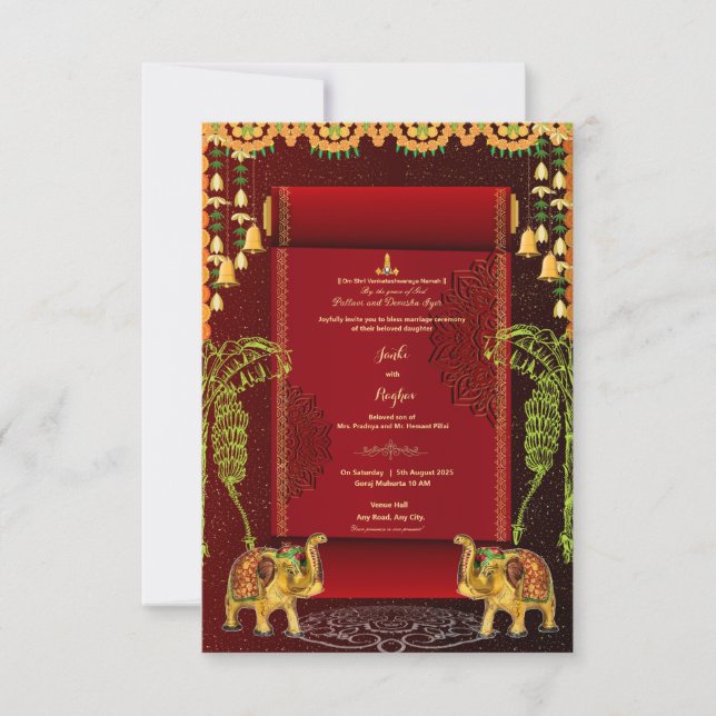 invitación de boda rojiza de indias del sur (Anverso)