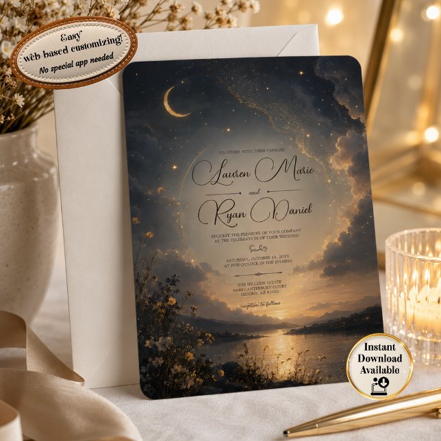 Invitación de Boda Romance Celestial (Celestial Romance Wedding Invitation)