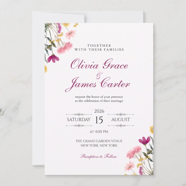 Invitación de Boda Romance Flor Silvestre | Flora  (Anverso)