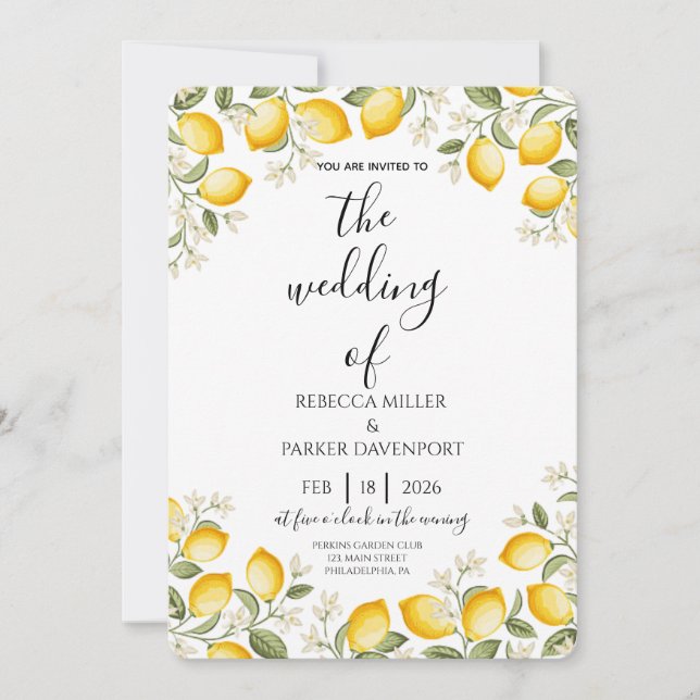 Invitación de boda Romance Lemon Grove (Anverso)