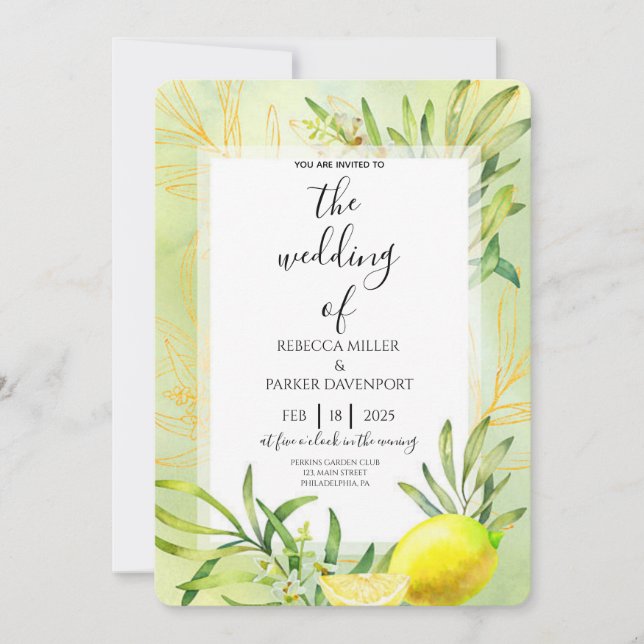 Invitación de boda Romance Lemon Grove (Anverso)