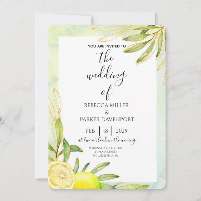 Invitación de boda Romance Lemon Grove (Anverso)