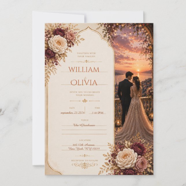 Invitación de Boda Romántica al Atardecer (Anverso)